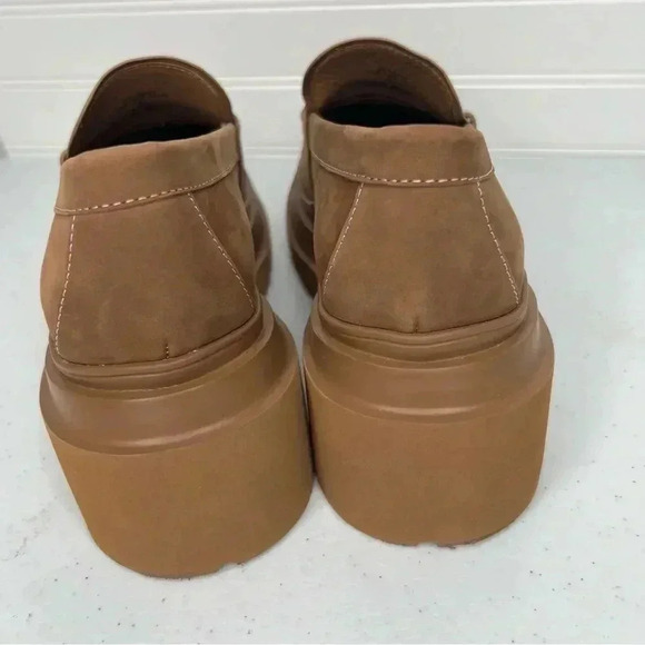 G.H. Bass Platform Lug Nubuck Suede Penny Loafers Sz 8 Camel - Picture 5 of 12